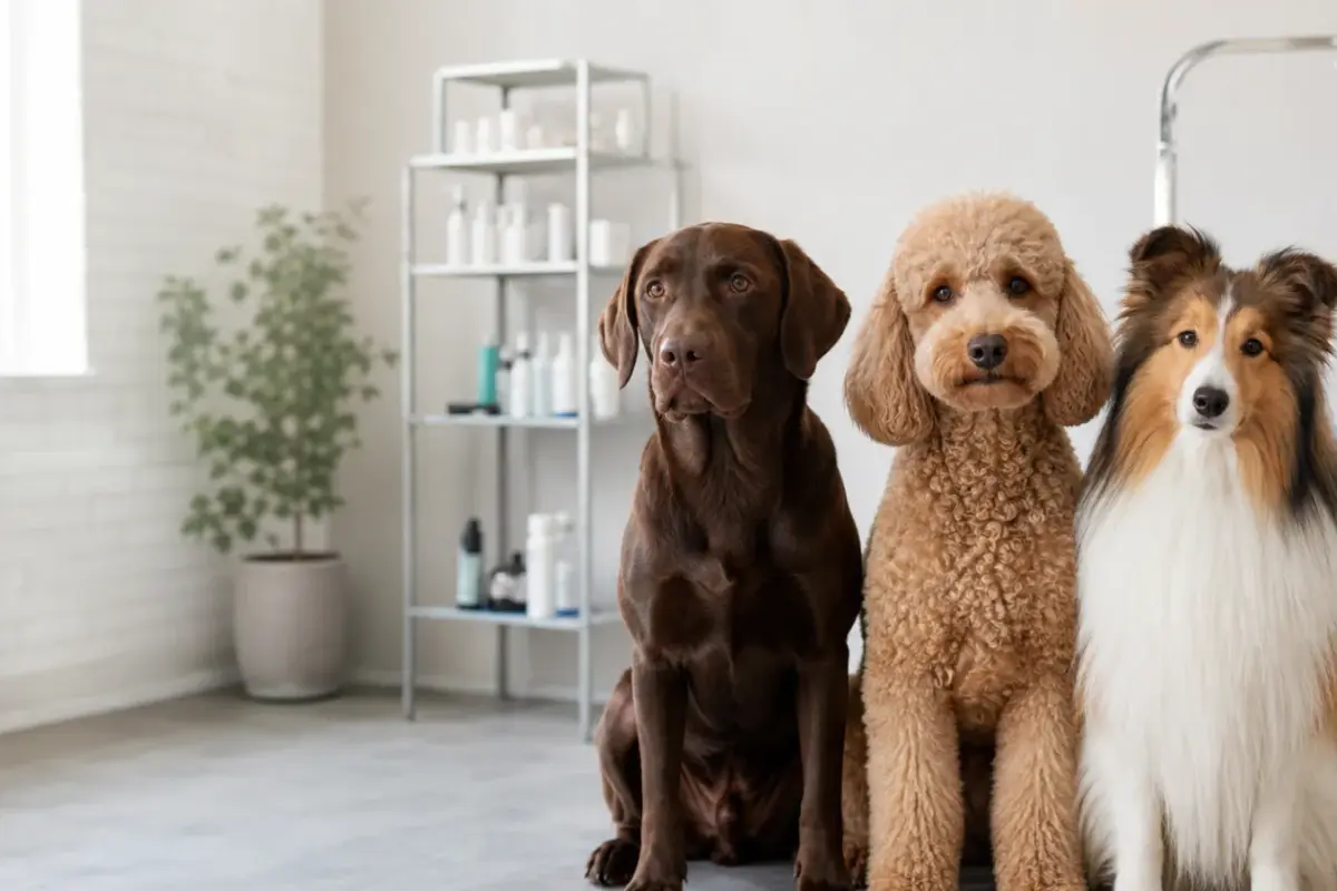 Spazzolatura delicata del manto di un cane a pelo lungo
