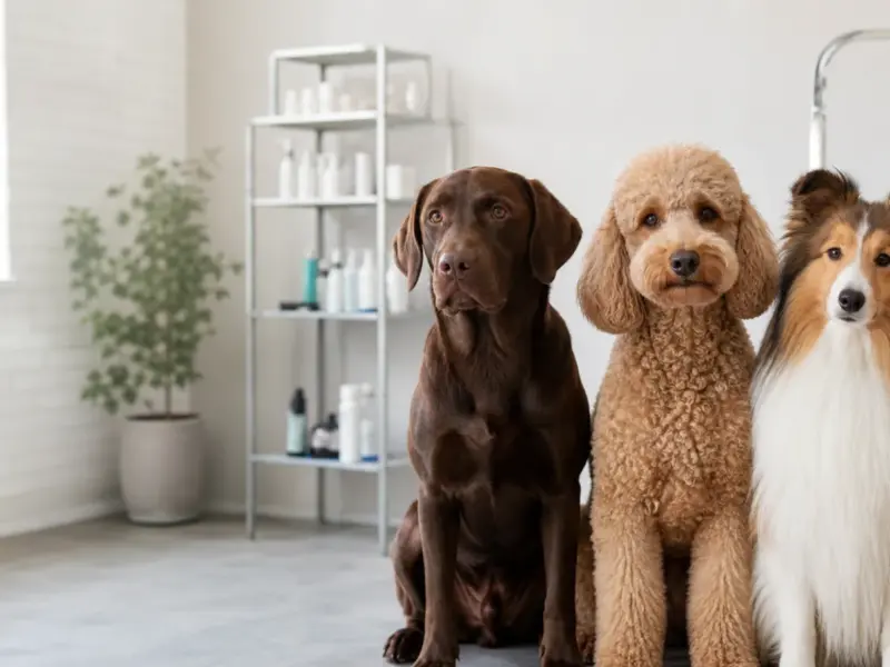 Spazzolatura delicata del manto di un cane a pelo lungo