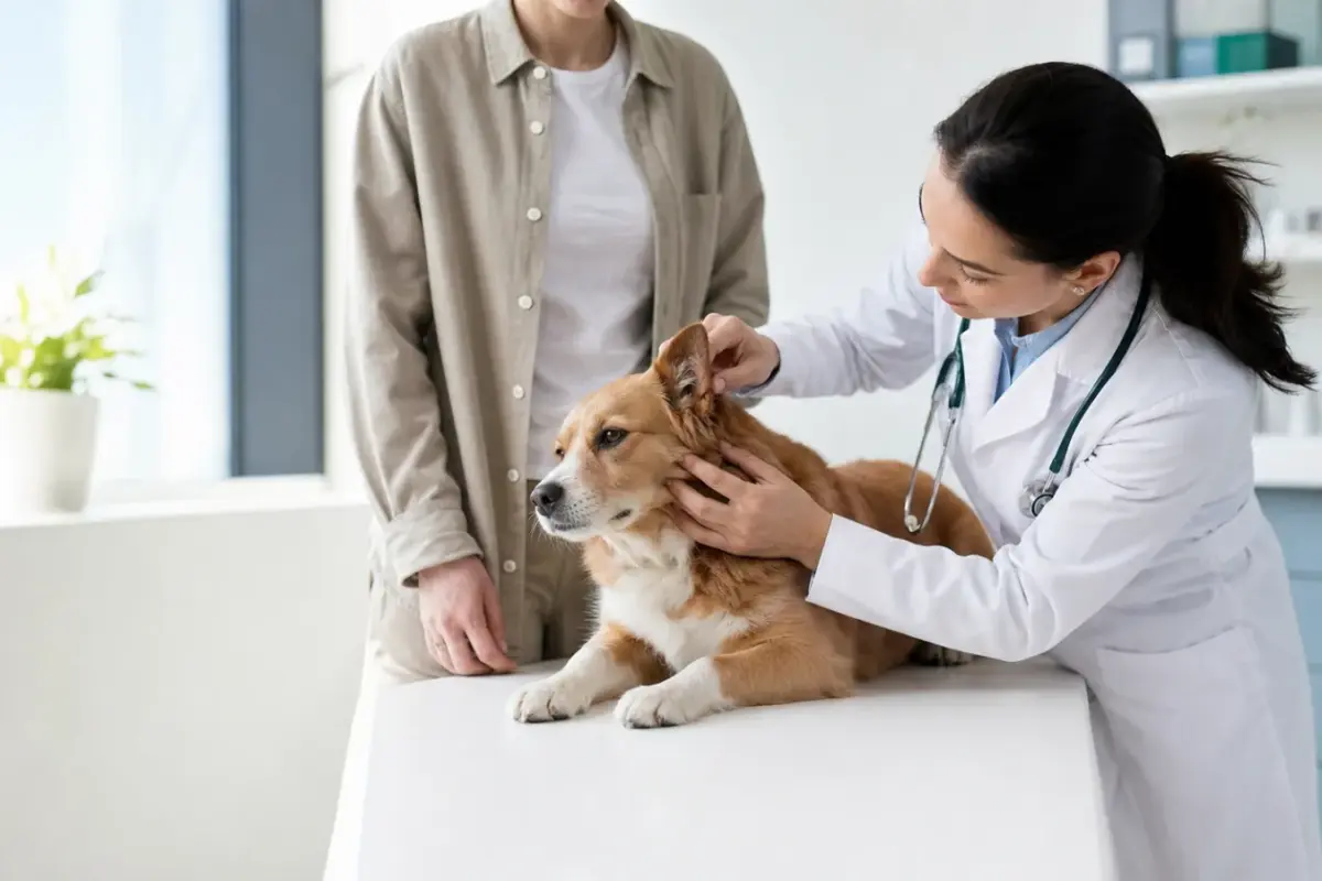 Cane all'aperto in primavera seguito con attenzione per possibili allergie