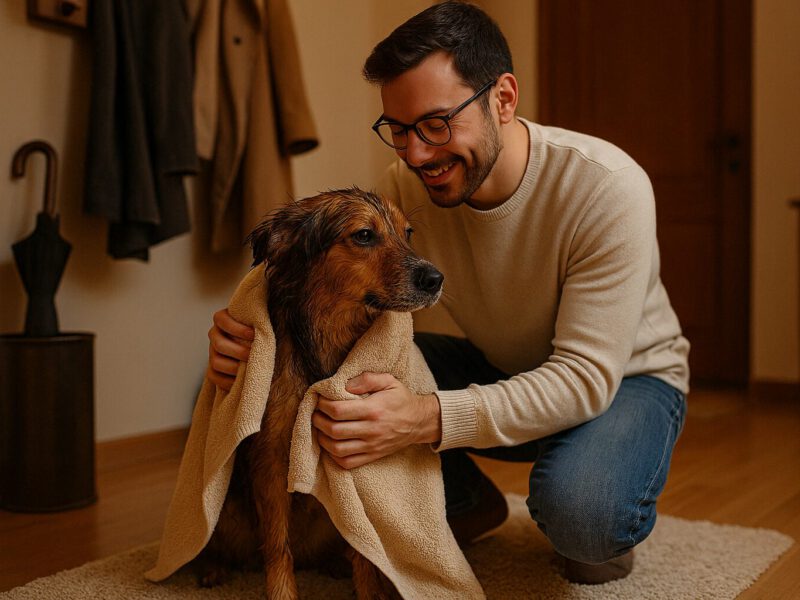 Come asciugare il cane dopo la pioggia senza errori