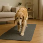 golden retriever cammina tappeto soggiorno