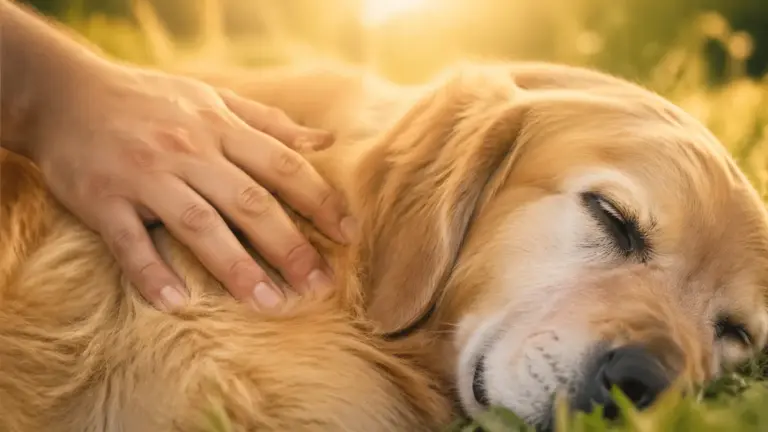 Cane al ristorante: buone pratiche: regole, rischi e checklist per partire preparati   Image of golden retriever riposa accarezzato sole 768x432