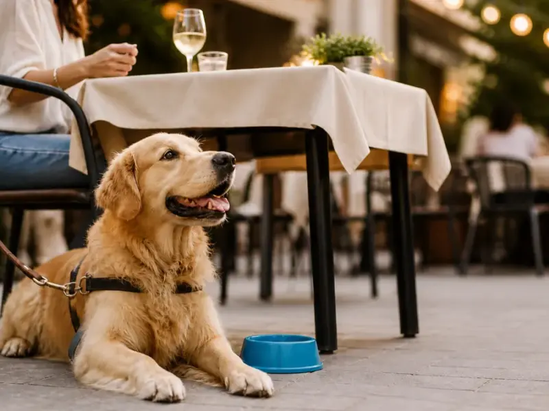Dog Flipping: Un Fenomeno Preoccupante nel Mondo dei Cani   Image of golden retriever ristorante esterno 800x600