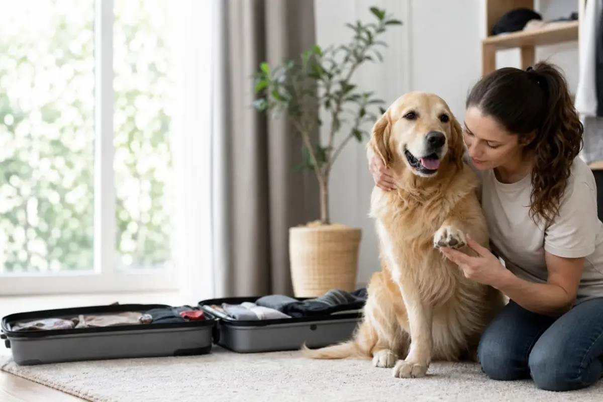 Proprietaria che controlla zampe e mantello del cane dopo le vacanze - controlli del cane dopo le vacanze
