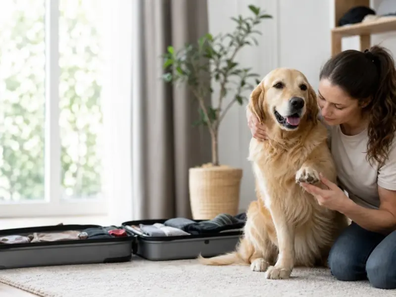 Proprietaria che controlla zampe e mantello del cane dopo le vacanze - controlli del cane dopo le vacanze