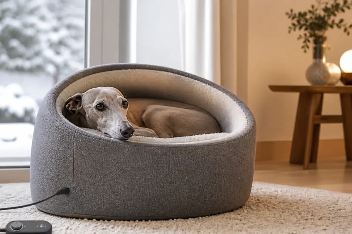 Cane con tappetini e cucce autoriscaldanti in una situazione d'uso realistica - cuccia riscaldata per cani
