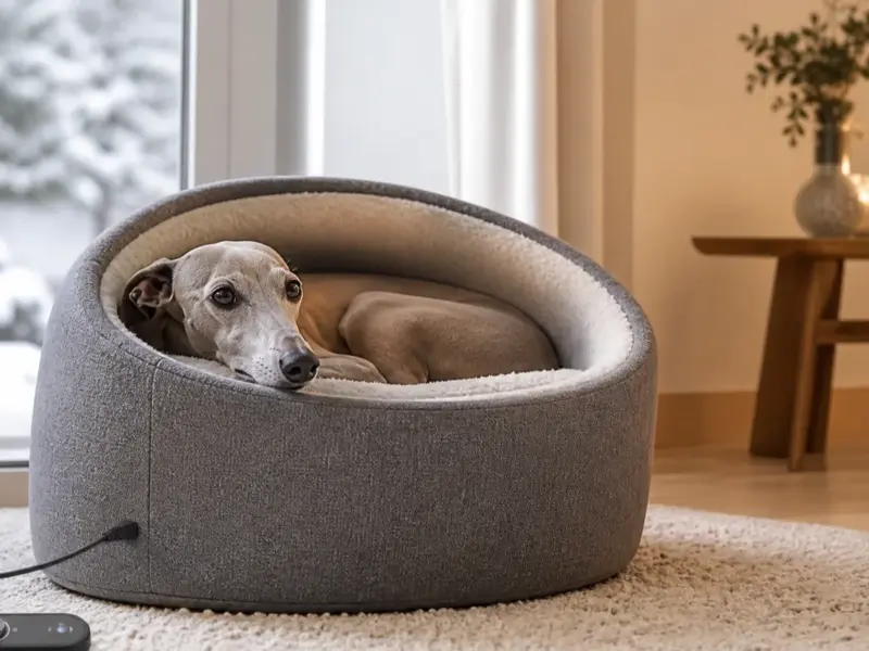 Cane con tappetini e cucce autoriscaldanti in una situazione d'uso realistica - cuccia riscaldata per cani