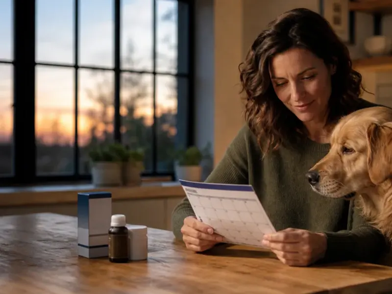 Proprietario che registra sul calendario la prevenzione della filariosi del cane
