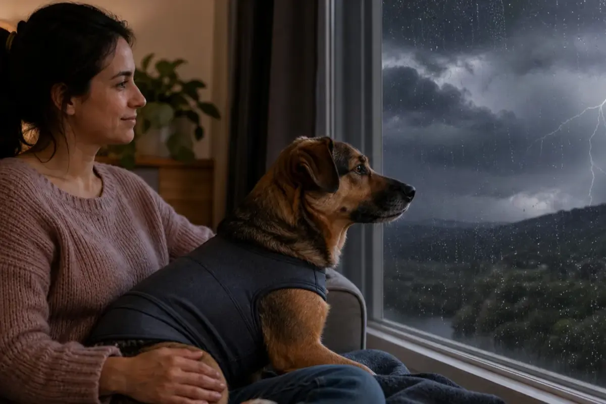 Cane con giubbotti anti-ansia a compressione in una situazione d'uso realistica - giubbotto anti-ansia per cani