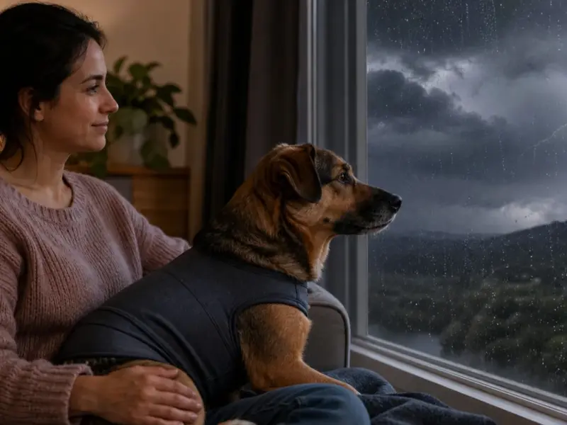 Cane con giubbotti anti-ansia a compressione in una situazione d'uso realistica - giubbotto anti-ansia per cani
