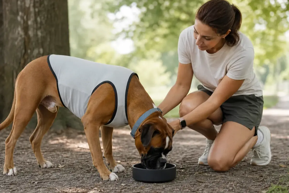 Cane con giubbotti refrigeranti in una situazione d'uso realistica - giubbotto refrigerante per cani