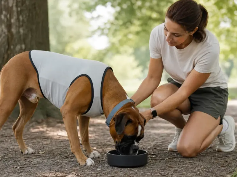 Cane con giubbotti refrigeranti in una situazione d'uso realistica - giubbotto refrigerante per cani