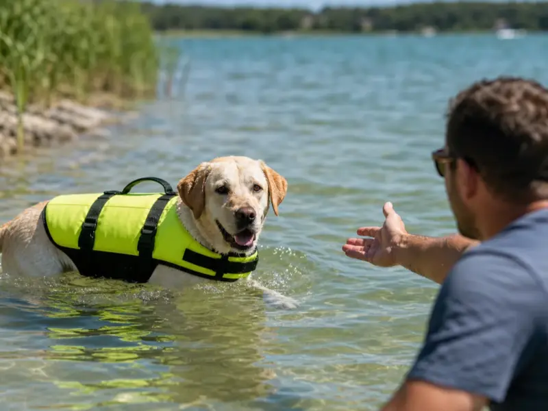 Cane con giubbotti salvagente per cani in una situazione d'uso realistica - giubbotto salvagente per cani