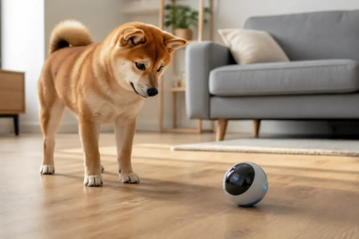 Cane con palle interattive automatiche e autorotolanti in una situazione d'uso realistica - palla interattiva automatica per cani