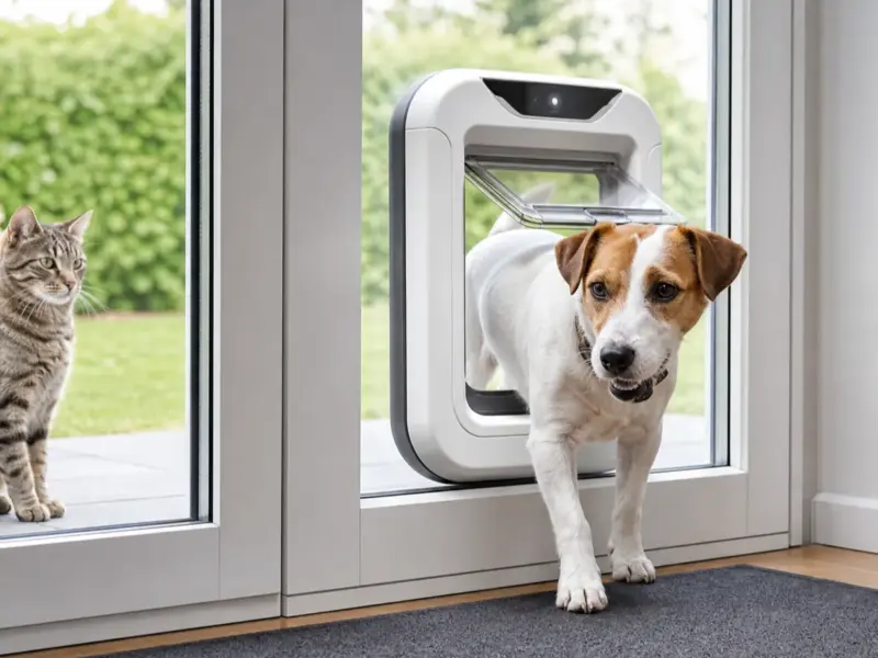 Cane con porte per cani con microchip in una situazione d'uso realistica - porta per cani con microchip
