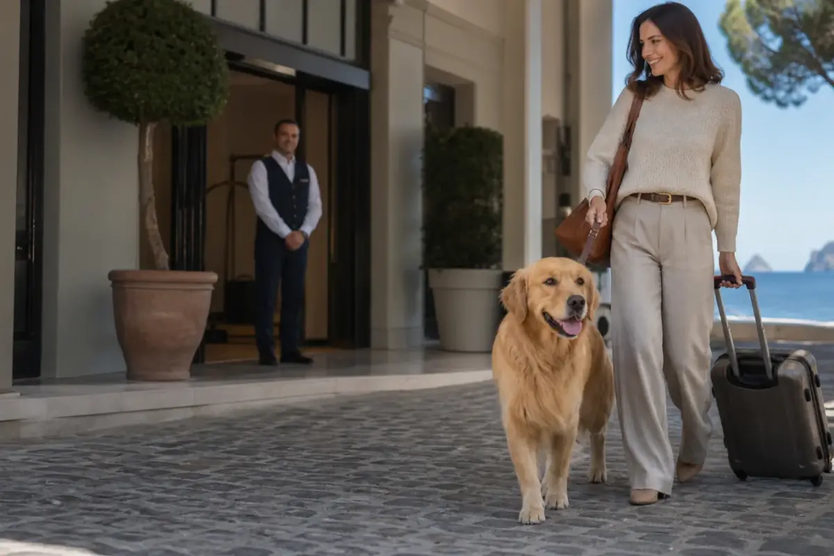 Toelettatrice che spazzola delicatamente il sottopelo di un cane - rasare il cane in estate