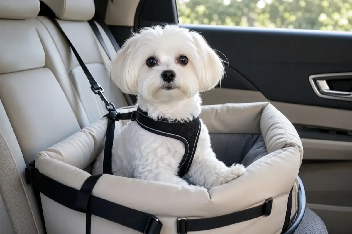 Cane con seggiolini auto per cani in una situazione d'uso realistica - seggiolino auto per cani