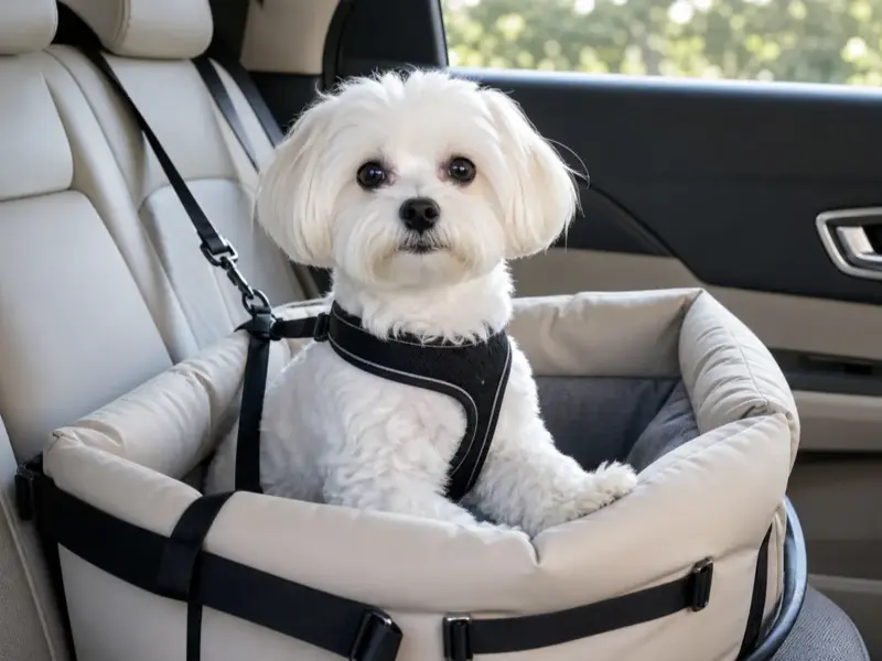 Cane con seggiolini auto per cani in una situazione d'uso realistica - seggiolino auto per cani