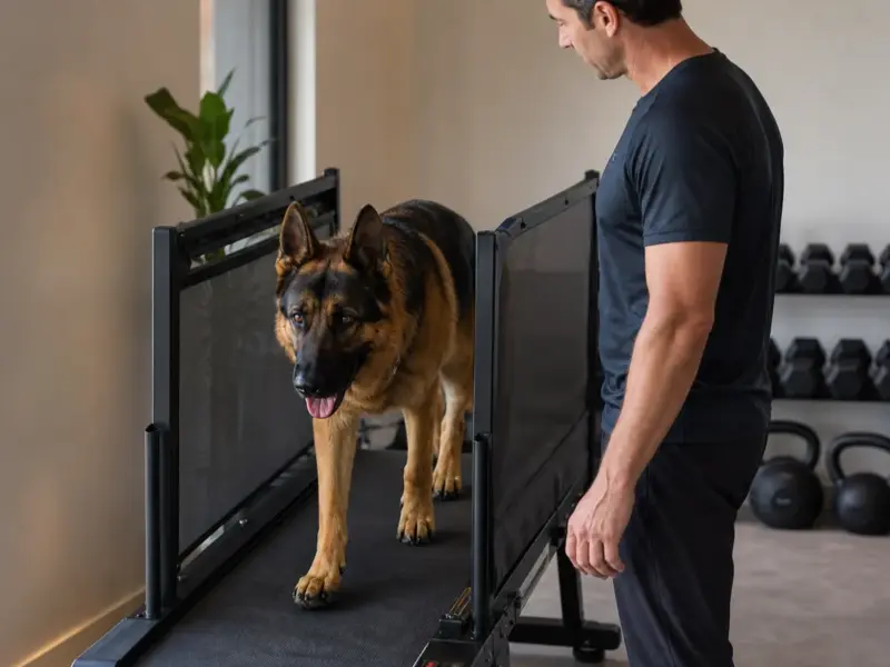 Cane con tapis roulant per cani in una situazione d'uso realistica