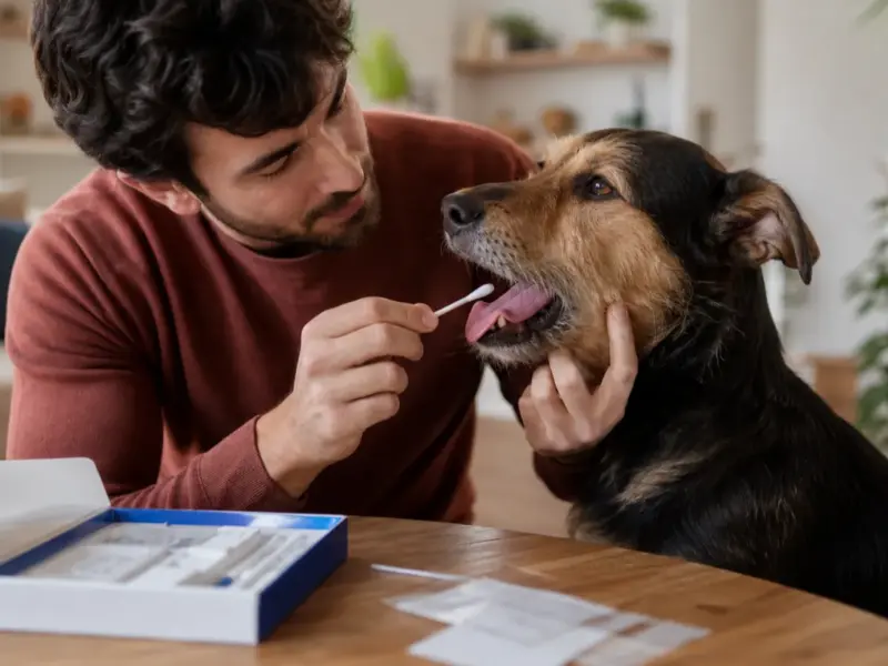 Cane con test dna per razza e tratti genetici in una situazione d'uso realistica - test DNA per cani