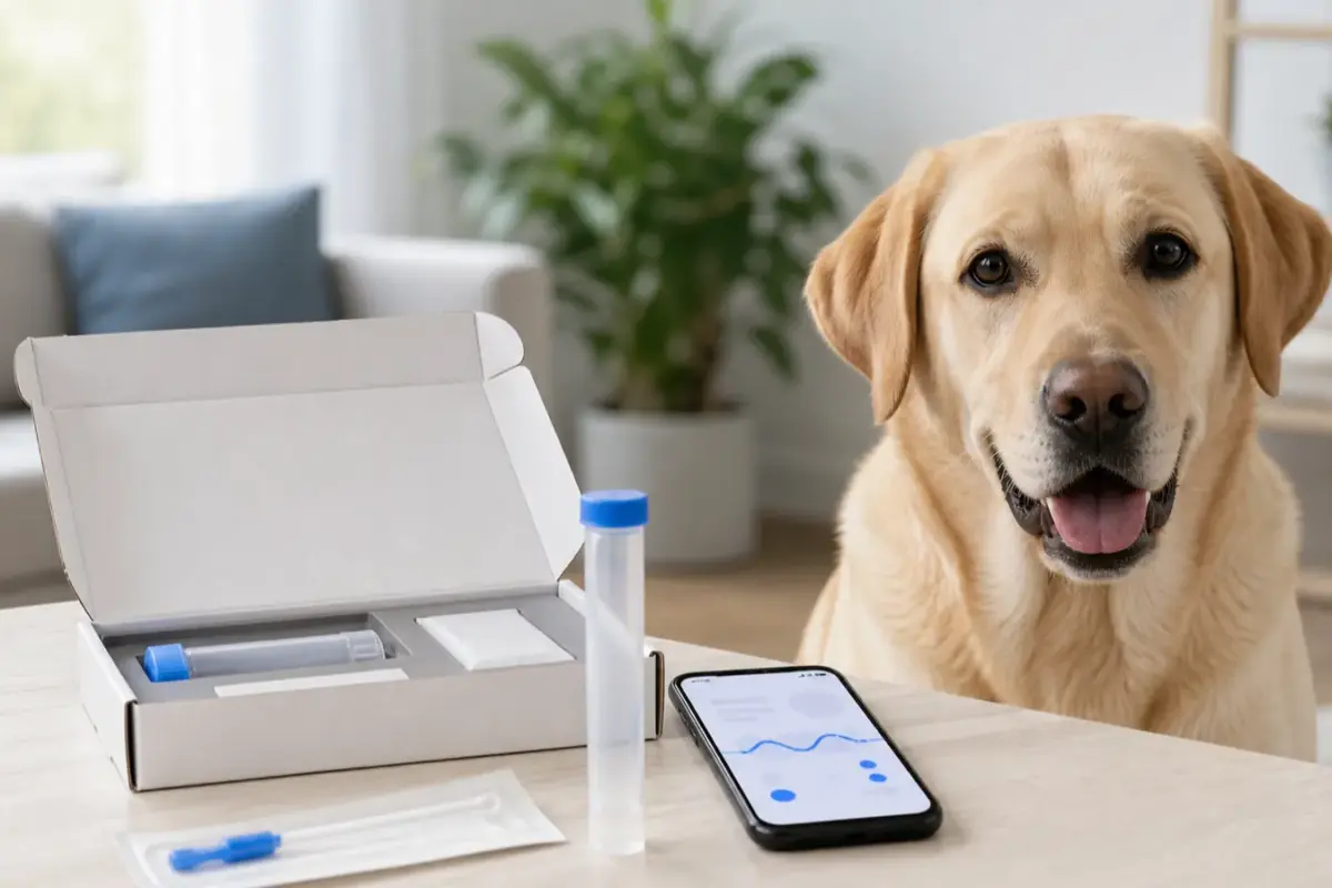 Cane con test del microbioma intestinale per cani in una situazione d'uso realistica - test del microbioma del cane