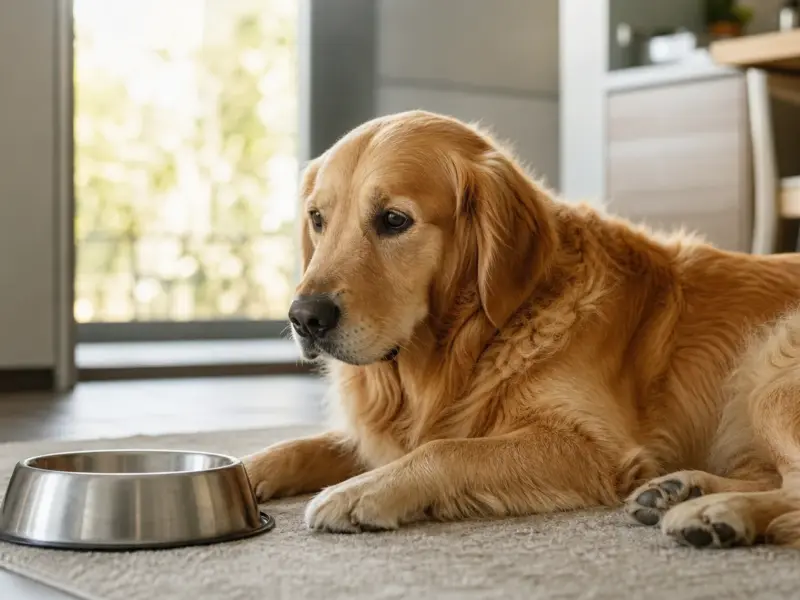 Cane adulto vicino alla ciotola in un ambiente domestico