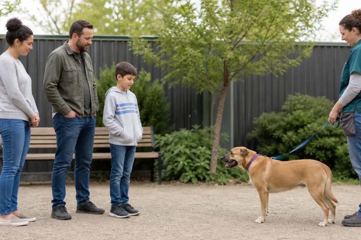 Primo incontro tra cane del canile e famiglia con bambini