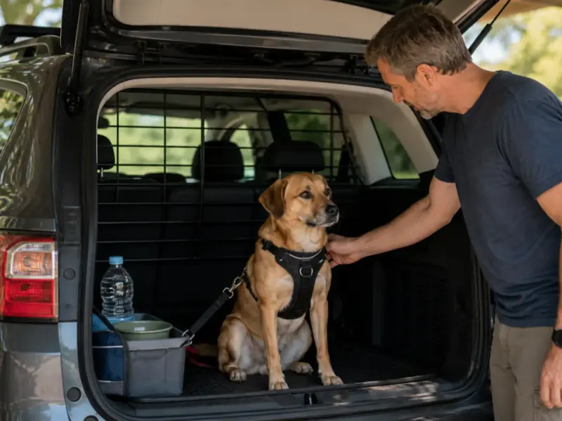 Cane trasportato in sicurezza durante un viaggio in auto