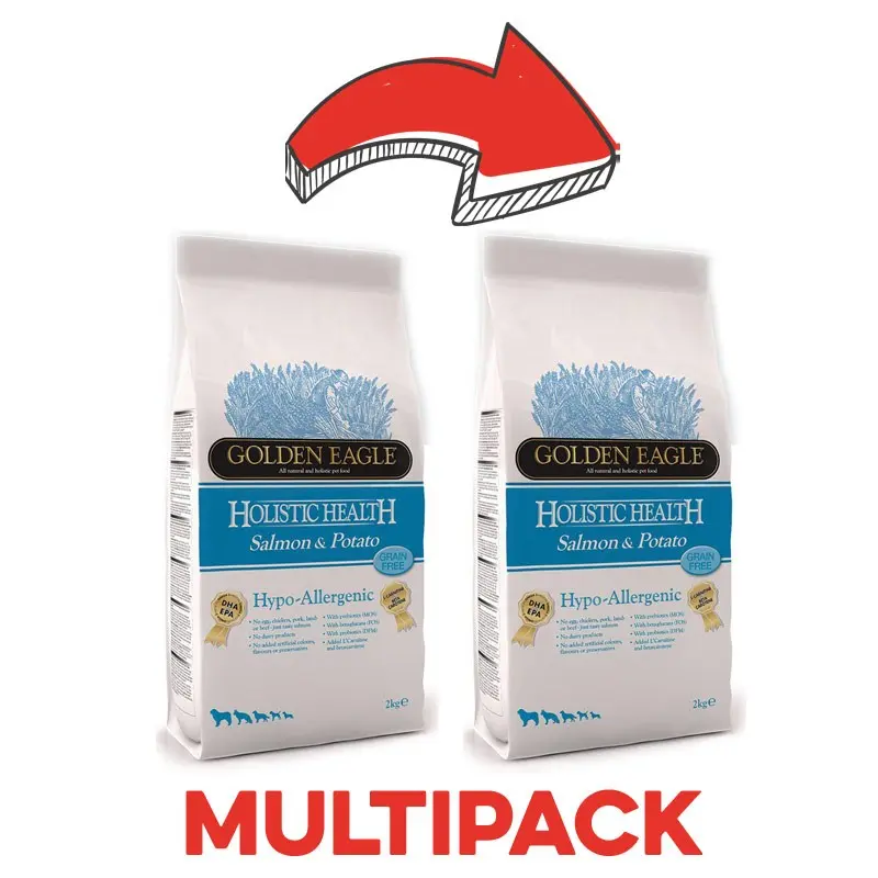 Golden Eagle Sensitive Salmone e Patate Grain Free per Cani – 2 Kg, 2 pezzi
