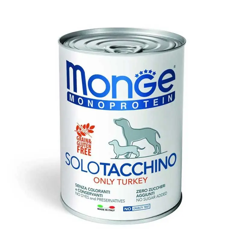 Monge Monoprotein Solo Tacchino Umido per Cani – 400 g, 6 pezzi