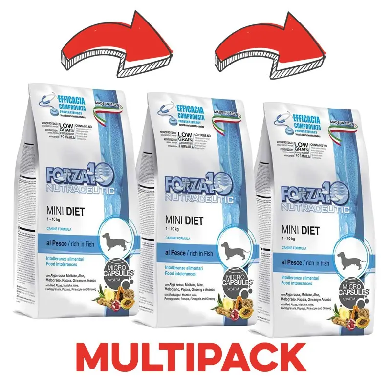 Forza10 Mini Diet Low Grain al Pesce – 1.5 Kg, 3 pezzi