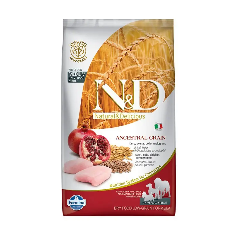 Farmina N&D Low Grain Adult Medium Maxi Pollo e Melograno – 2.5 Kg, Singola