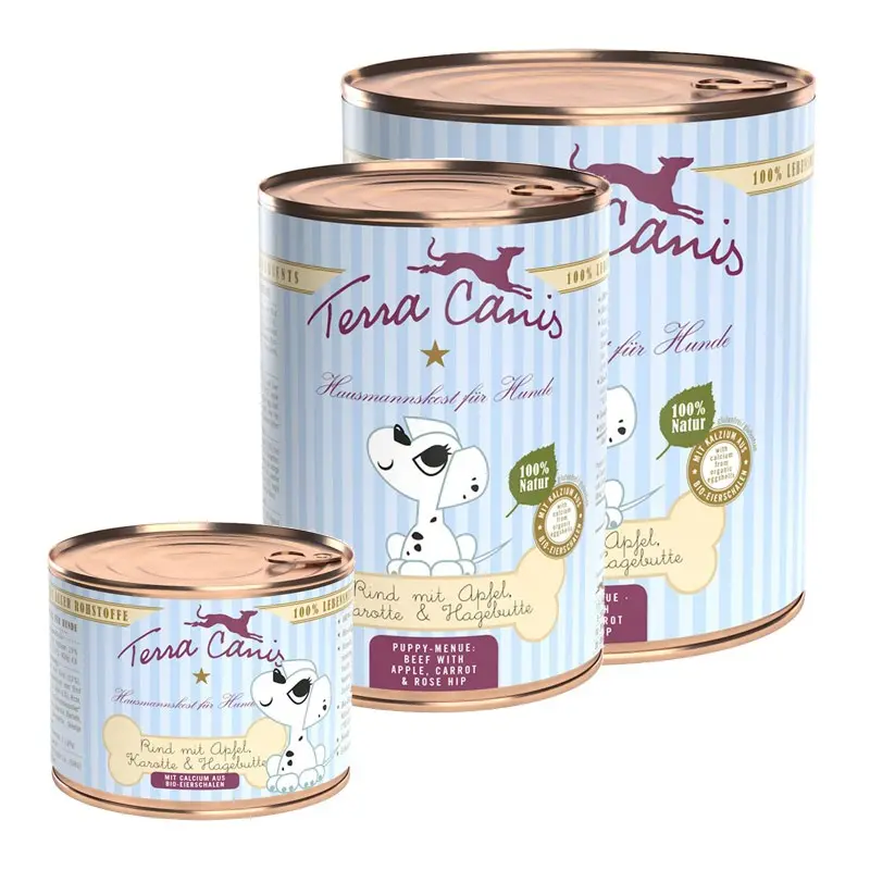 Terra Canis Puppy Manzo con Mela, Carote e Rosa Canina – 800 g, 6 pezzi
