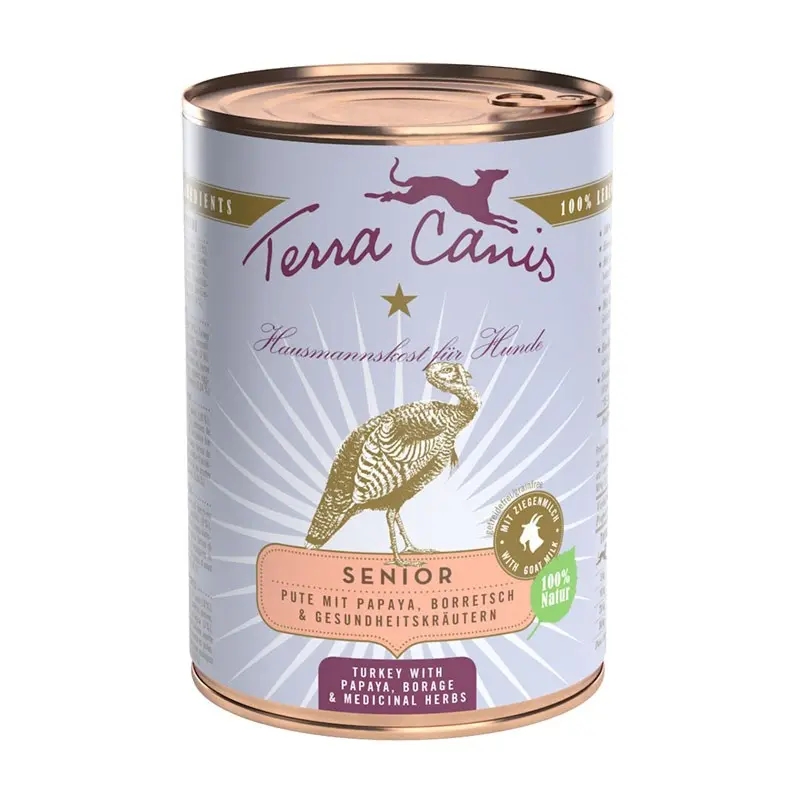Terra Canis Senior Tacchino con Papaya, Borragine ed Erbe Officinali – 800 g, Singola