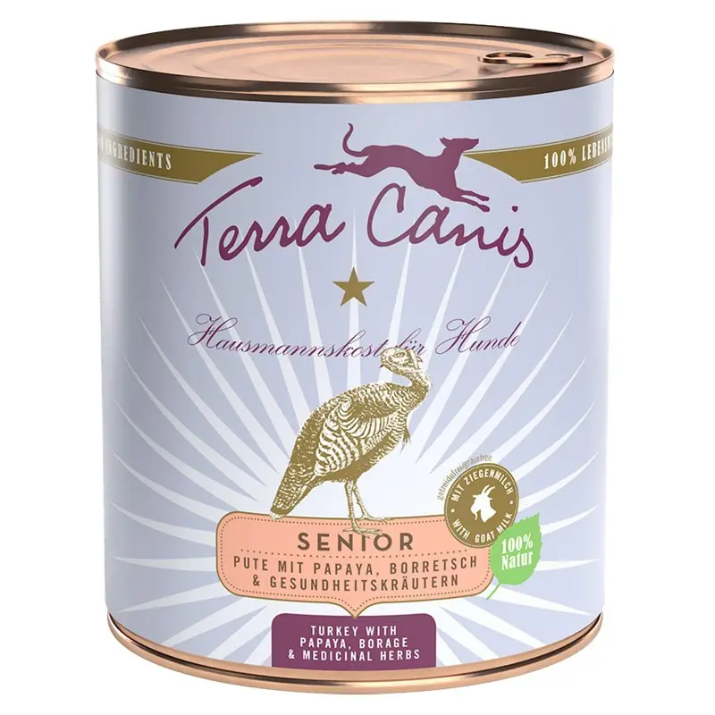 Terra Canis Senior Tacchino con Papaya, Borragine ed Erbe Officinali – 400 g, 6 pezzi