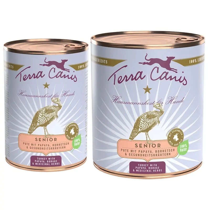 Terra Canis Senior Tacchino con Papaya, Borragine ed Erbe Officinali – 400 g, Singola
