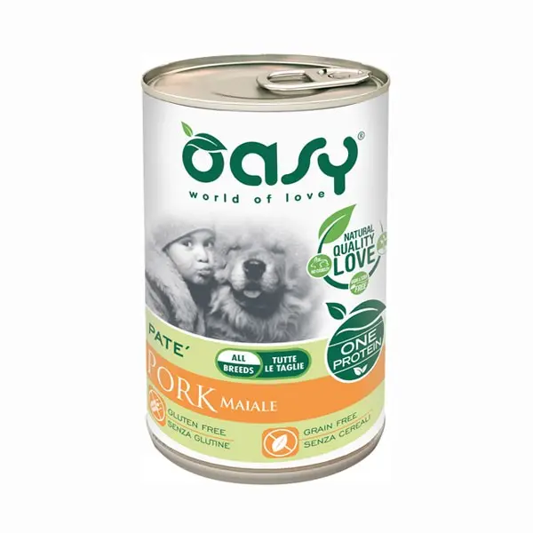 Oasy Umido Monoproteico Maiale per Cani 400gr – 400 g, Singola