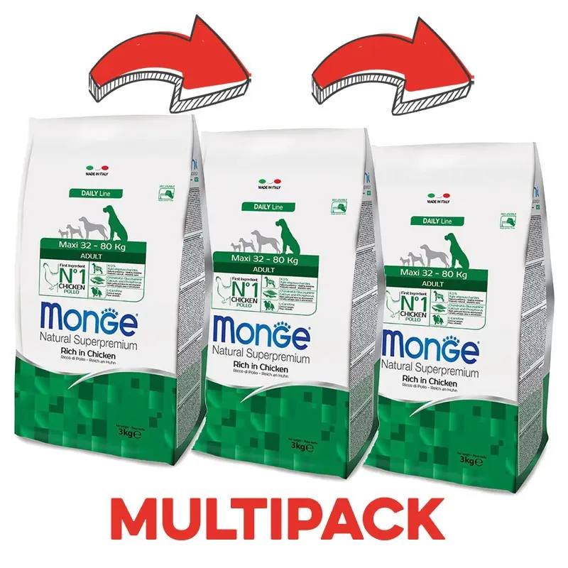 Monge Adult Maxi al Pollo – 12 Kg, 3 pezzi