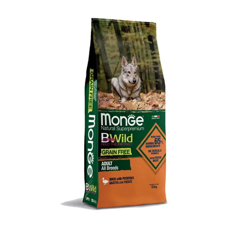 Monge BWild Grain Free Anatra e Patate Adult All Breeds per Cani – 12 Kg, Singola
