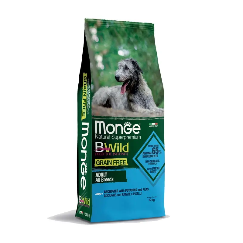 Monge BWild Grain Free Acciughe e Patate Adult per Cani – 12 Kg, Singola
