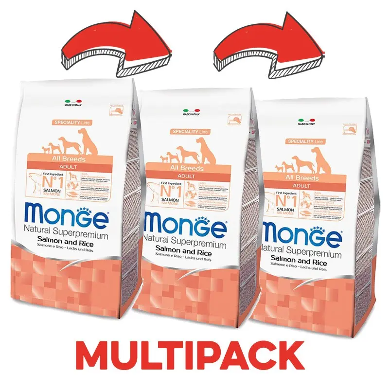 Monge Cane Adult Salmone – 12 Kg, 3 pezzi