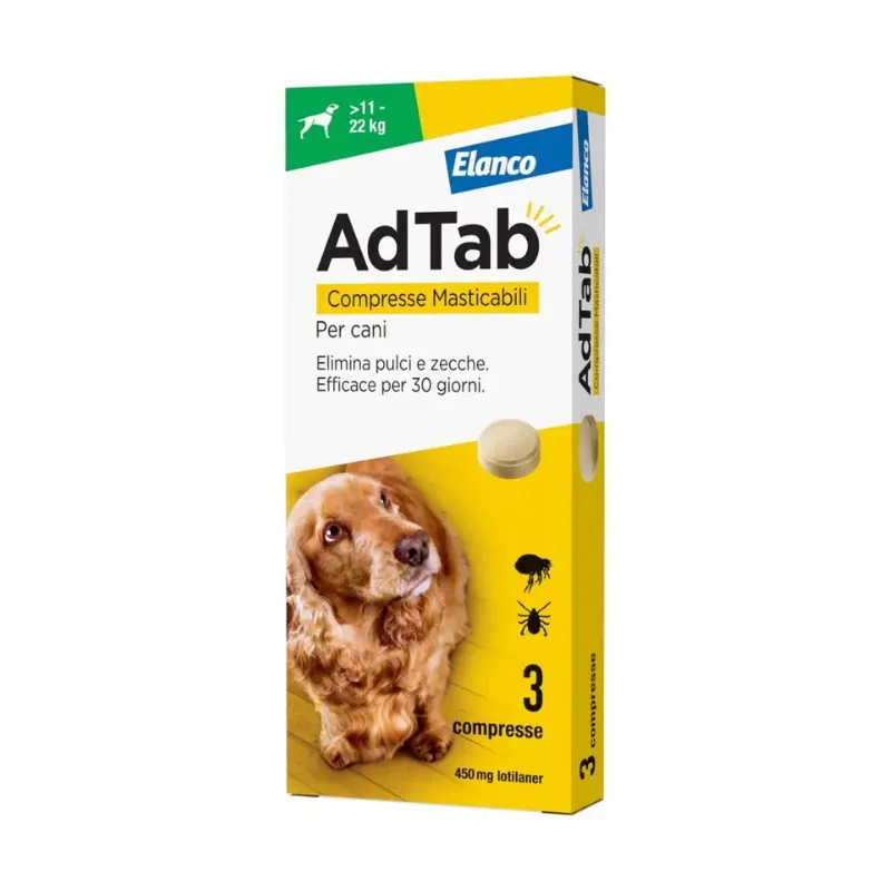Elanco Adtab Compresse Masticabili dai 11 ai 22 Kg per Cani – 3 Compresse