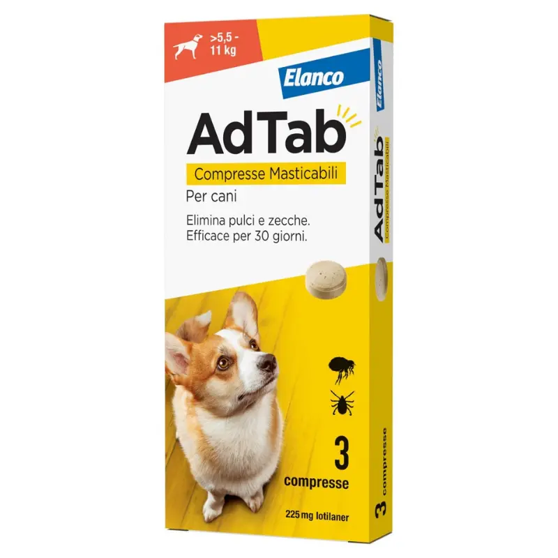 Elanco Adtab Compresse Masticabili dai 5,5 ai 11 Kg per Cani – 3 Compresse