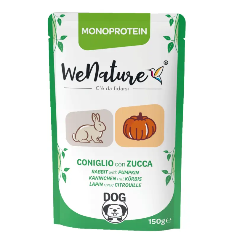 WeNature Coniglio con Zucca Zero Cereali per Cani – 150 g, 12 pezzi