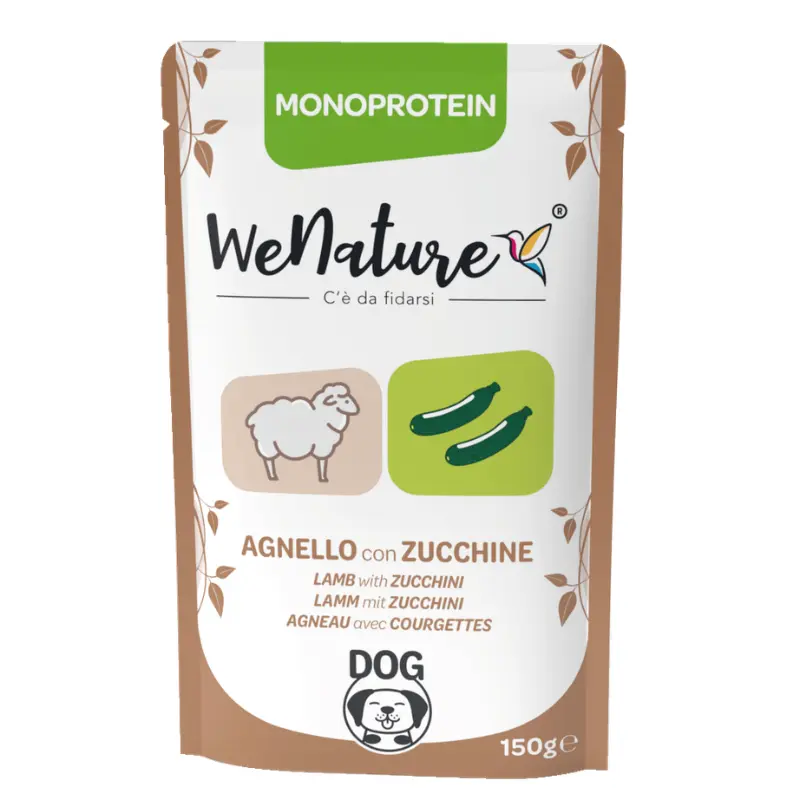 WeNature Agnello con Zucchine Zero Cereali per Cani – 150 g, 12 pezzi