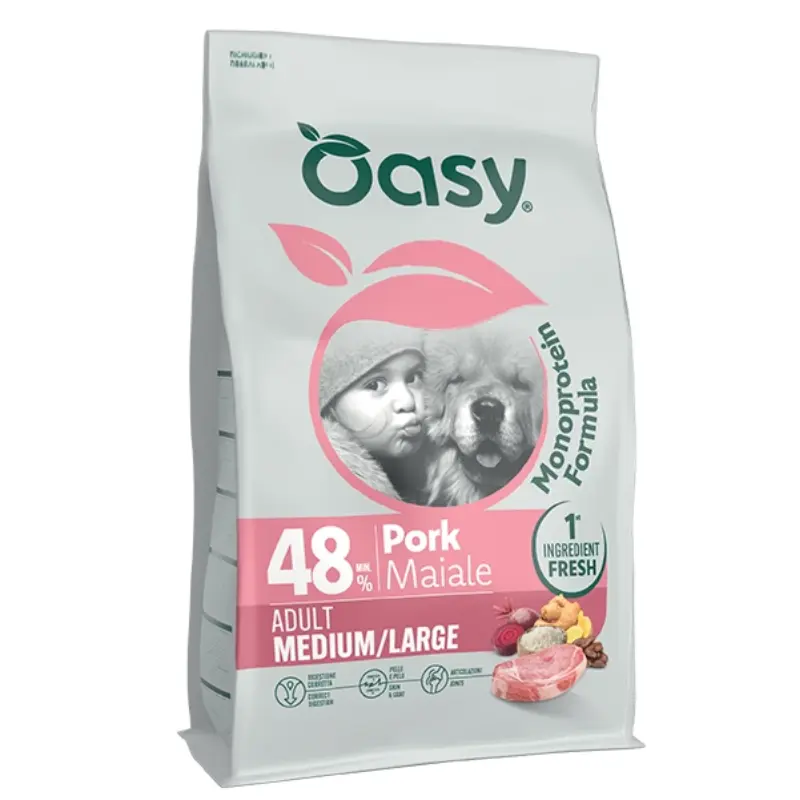 Oasy Mono Protein Adult Medium/Large Maiale per Cani – 2 Kg, 3 pezzi