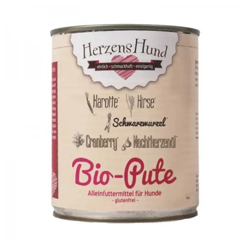 Herzens Hund Tacchino Biologico con Verdure Bio Umido per Cani – 800 g