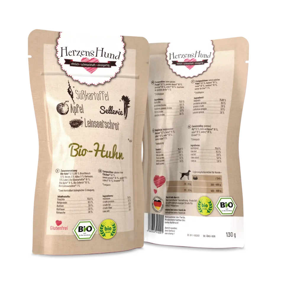 Herzens Hund Pollo Biologico con Verdure Bio Umido per Cani – 130 g
