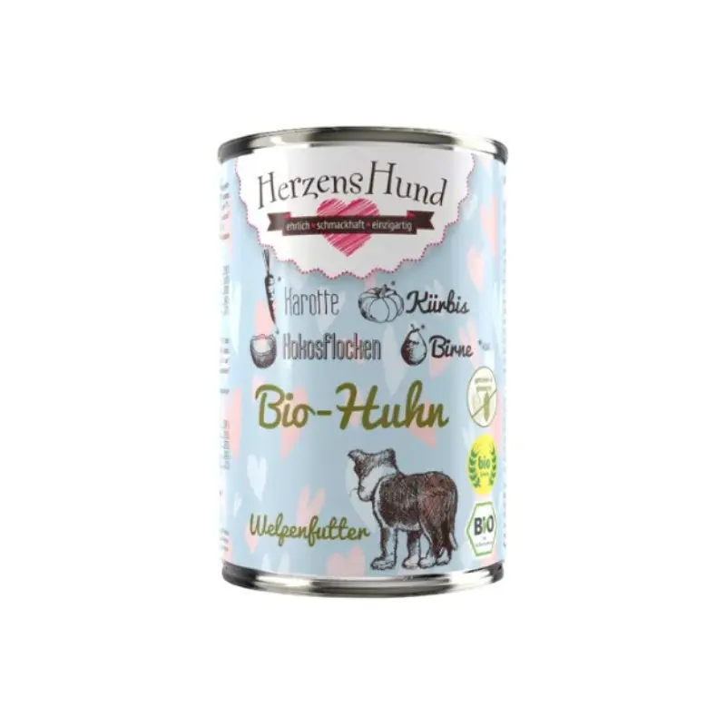 Herzens Hund Pollo Biologico con Carota Bio per Cucciolo – 400 g