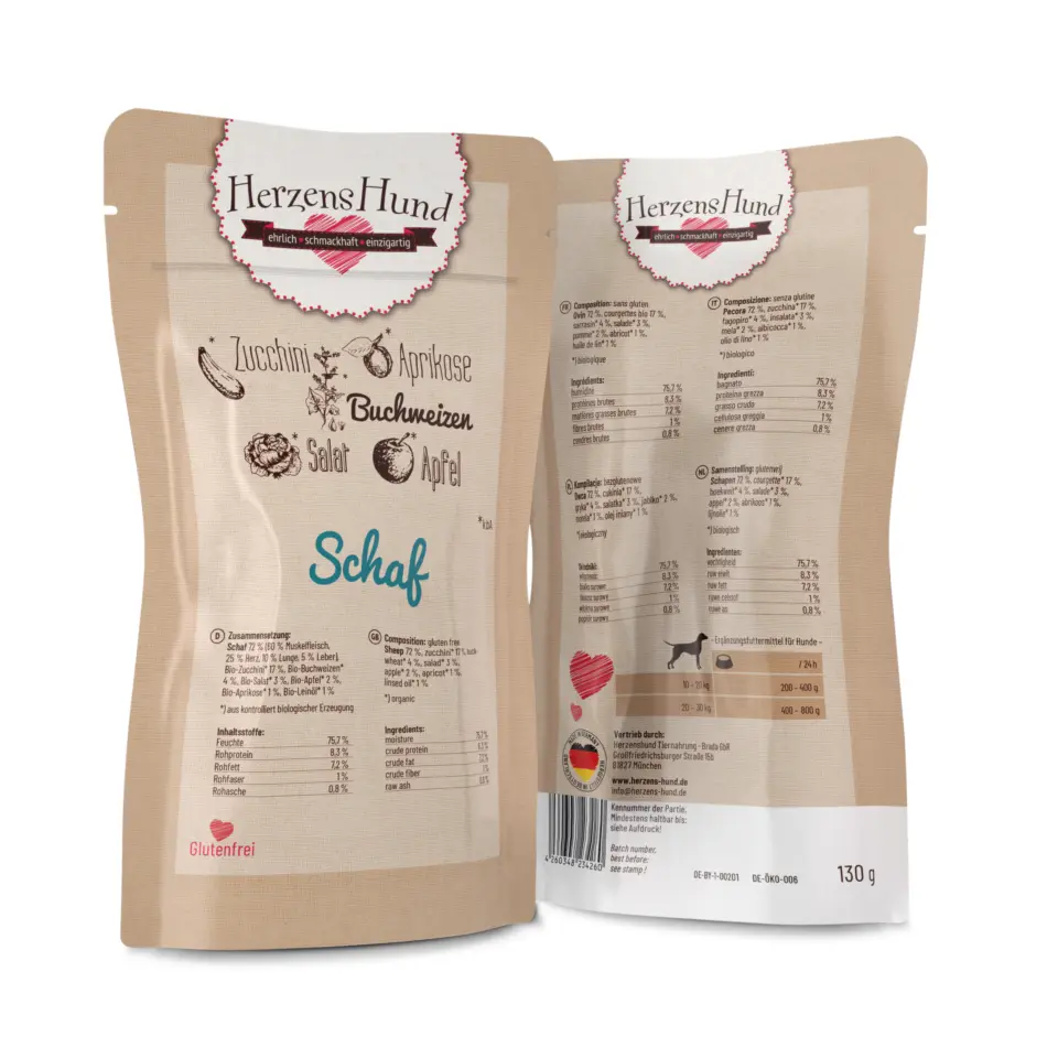 Herzens Hund Pecora con Verdure Bio Umido per Cani – 130 g